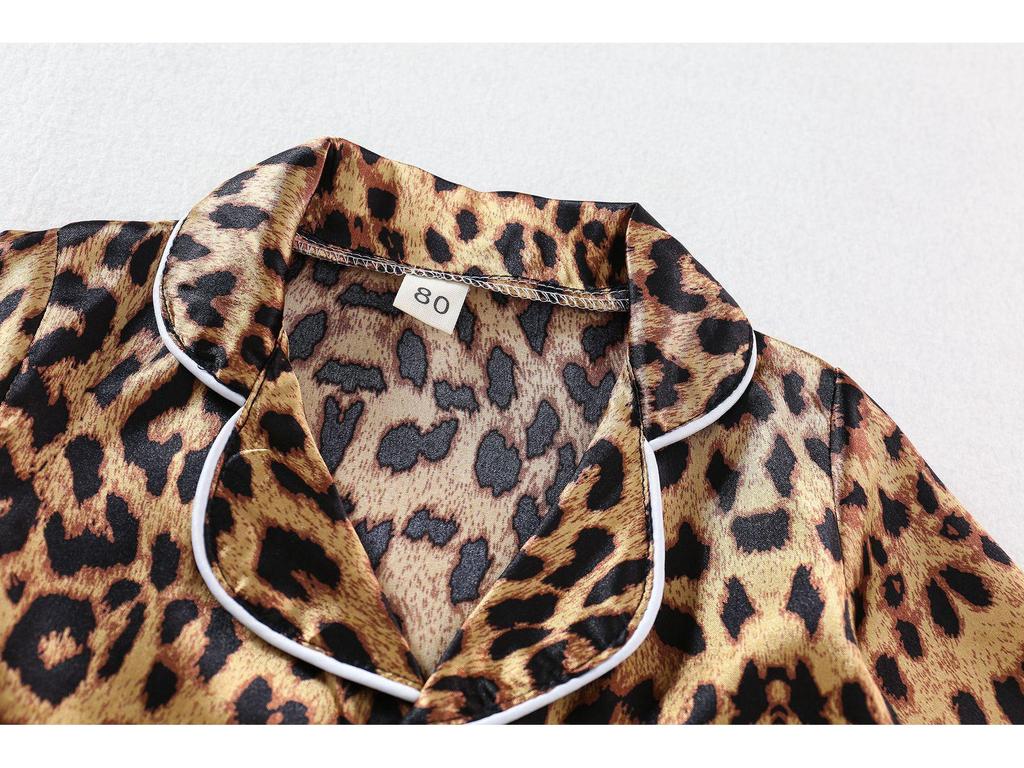 Leopard Print Silk Pajama Set - Long Sleeve for Children (Spring to Autumn)