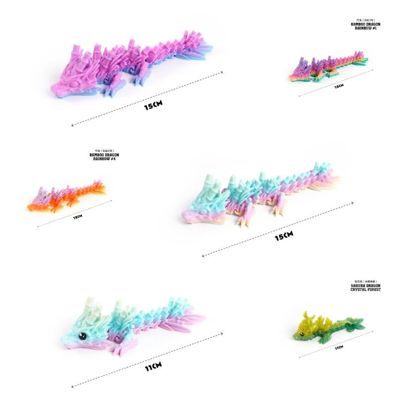3D Printed Dragon Toys Colorful 3D Flexible Articulated Dragon Toy for Home Desk Decoration Stress Relief Toy for Kids & Adult