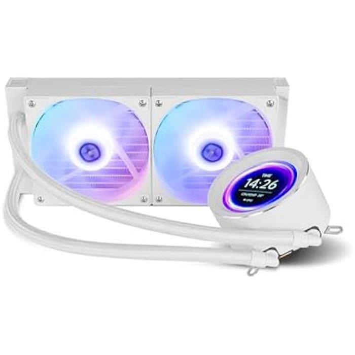 NOX XTREME PRODUCTS X-240 LCD WHITE - Refroidissement liquide ARGB avec écran LCD personnalisable, Intel et AMD, 2 ventilateurs
