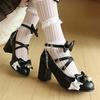 Fashion 2025 Women High Heels Cross Strap Mary Jane Pumps Party Wedding White Pink Black Ruffles Bow Princess Cosplay Lolita Shoes 32-48