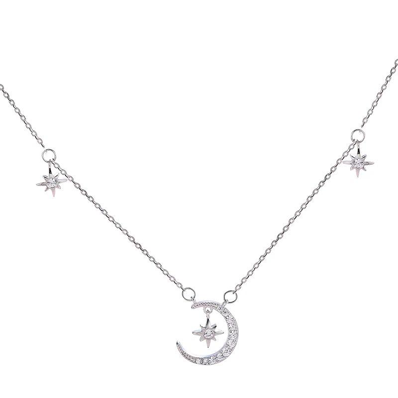 Sterling Silver Star & Moon Necklace - Elegant, Versatile Clavicle Chain for Women. High-End Design with an Exquisite, Luxurious Feel.