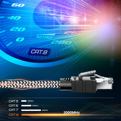 Cablu LAN 3M CAT8 Cablu LAN Soohut Mesh Categoria 8 de mare viteză ??40 Gbps/2000MHz CAT8 compatibil Ethernet cablu Shield modem router compatibil cu Switc