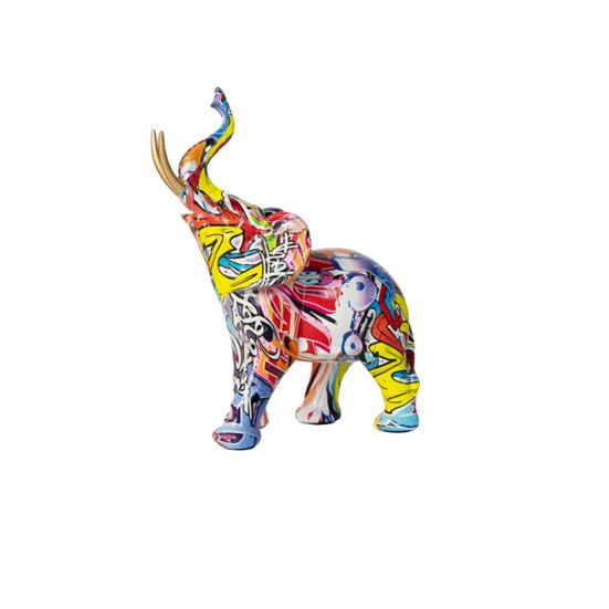 Creative Elephant Shape Statue Graffiti Pattern Good Luck Figure Synthetic Resin Display Mold Office Decor
