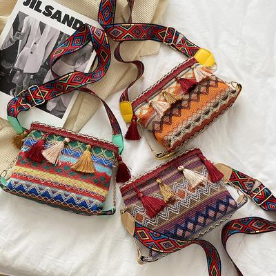 Ethnic Style Small Bag New Korean Style Fashion Crossbody Bag Wide Shoulder Strap Tassel Bag Women Ins Shoulder Bag Women