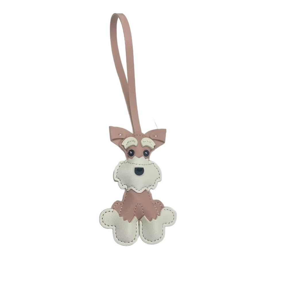 Mini Schnauzer Puppy Leather Keychain: Cute Bag Charm & Creative Accessory