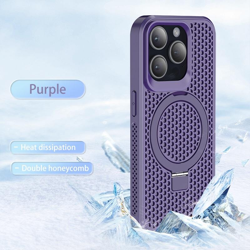 Magnetische Wärmeableitung Atmungsaktives Netz-Ständer-Rückseiten-Case für iPhone 16 15 13 12 11 Pro Max Pro16 Plus Kabelloses Ladecover