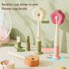 1 szt. Szczotka do czyszczenia kubków 3 w 1 w kształcie kwiatka z długim uchwytem, podstawką z przyssawką, wyjmowaną szczotką do szczelin, szczotką do kubków, zmywakami do kubków