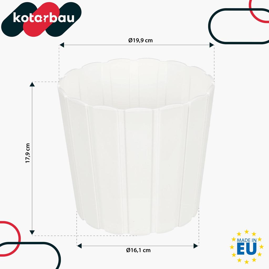 Plastic Flower Pot for Flowers and Herbs On the Balcony or Terrace, White, 20 X 18 Cm