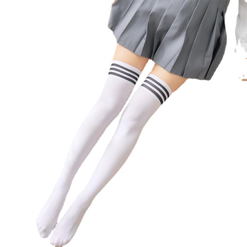 Damen Oberschenkelhohe Samtsocken im japanischen Stil: Sexy Schwarz Overknee Einfarbig