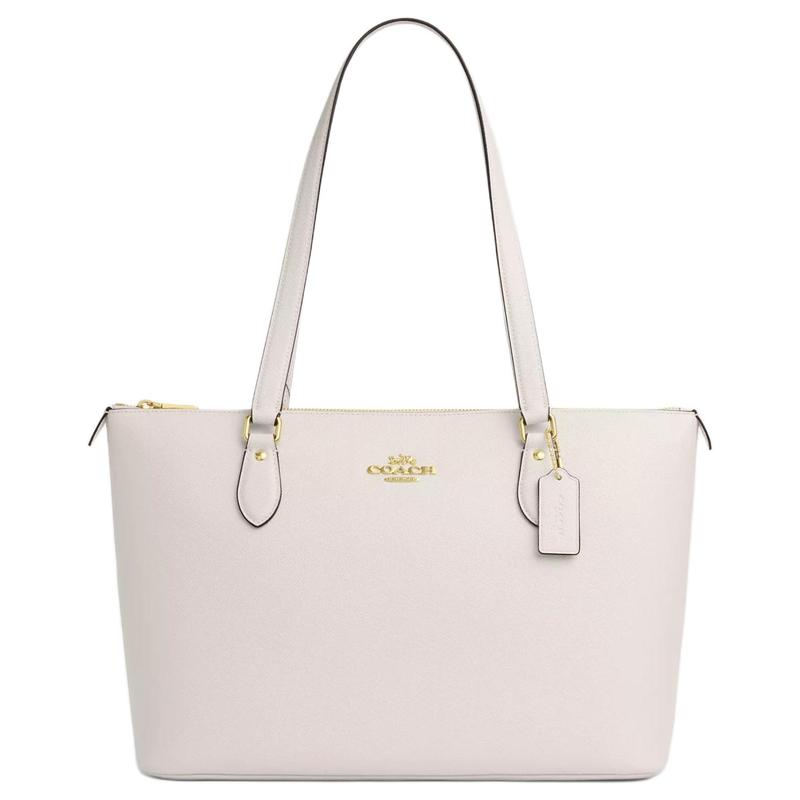 Coach Galerie 37 Metall-Logo Reißverschluss Oben Recyceltes Leder Tragetasche Tragetasche Einkaufstasche Schulter-Handtasche Groß Damen Weiß