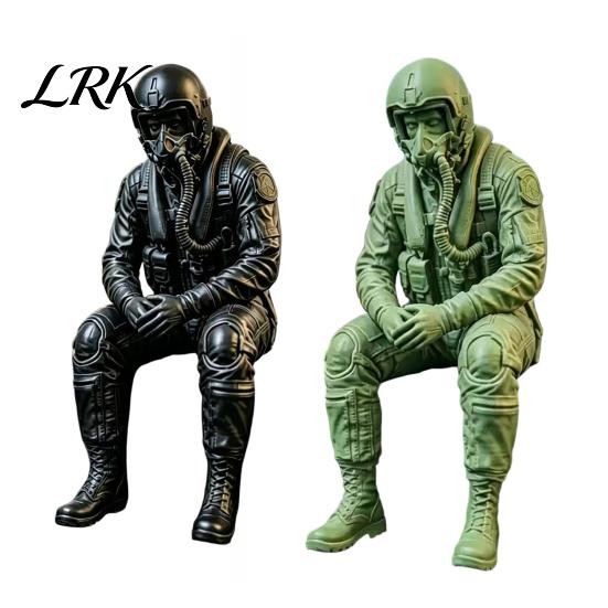 Military Desk Ornaments 3D Printed Pilot Figurine, Realistic Seated Aviator Statue for and Unique Bookshelf Hanging Decor Decor, Style Shelf