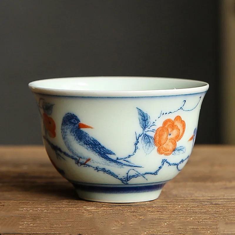 

1 Pc Chinese Tradition Handmade Ceramic Tea Cup Exquisite Hand Painted Peach Pattern Tea Bowl Tea Set Porcelain Teacup 70ml 6.8x4cm 70ml