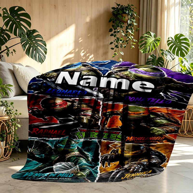 Custom Name Personalized Teenage Mutant Ninja Turtles Print Blanket, Home Decor, Bedroom, Sofa, Camping, Couch, Gifts for Birthday Christmas