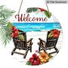2D Flat Tropical Beach Welcome Hanging Sign, Aluminum Decorative Sign and Plaque, Various Sizes. Beach Chair, Hibiscus, Coastal Style Wall