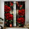 Rose Illusion Door Curtains 2pcs Black Background Red Sparkle Semi-Translucent Light Filtering for Bedroom Living Room Decor