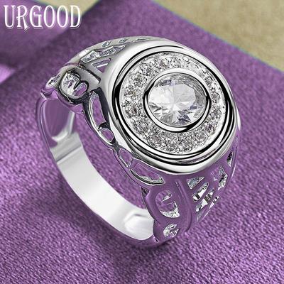 925 Sterling Silver Hollow Pattern AAA Zircon Ring Party Gift Romantic Jewelry