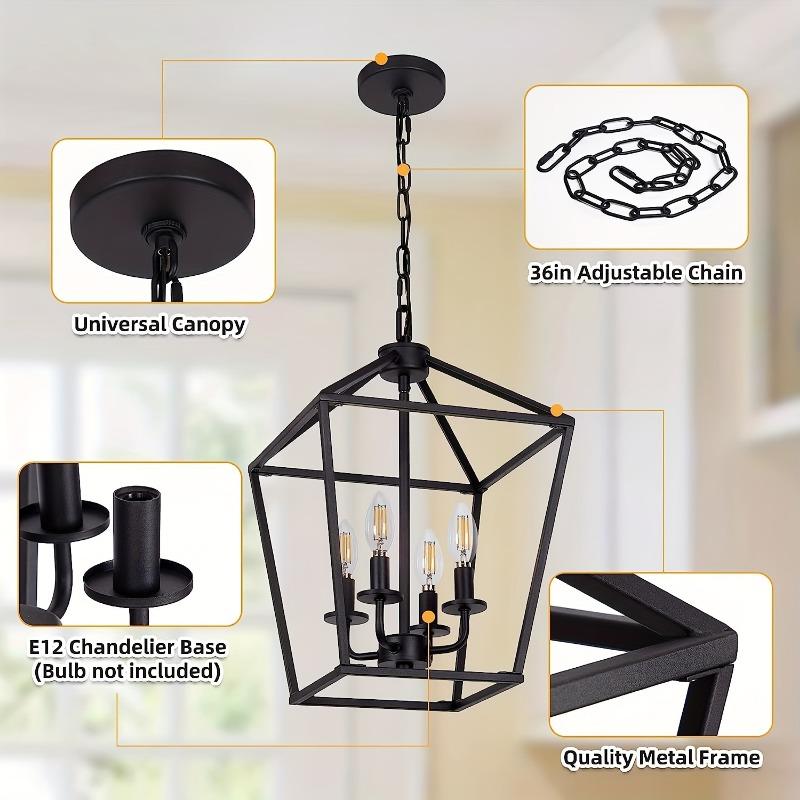 MIAYBPH Black & Gold Semi-Flush Mount Ceiling Light – 4-Light Farmhouse Chandelier, 12.2" X 12.2" X 17.5", E26 Base, Dimmable, For Dining Room, Foyer, Hallway