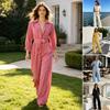 Tuta corta (Romper) con Cintura Donna Scollo a V Maniche Lunghe Tuta, Tuta Traspirante con Colletto Cintura, Tuta Casual Elegante Pantaloni a Gamba Larga Monocolore