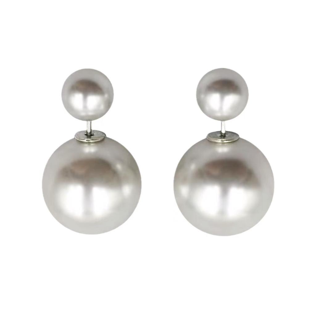 Women's Double-Sided Pearl Stud Earrings, Reversible 2-in-1 Size Pearl Trendy Versatile Everyday Jewelry