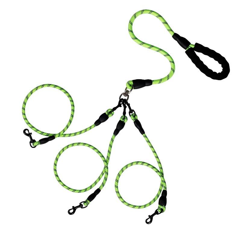 

Reflective Nylon Multi-Dog Leash with 3 Detachable Clips - Tangle-Free Adjustable Pet Lead for Walking 2-3 Dogs