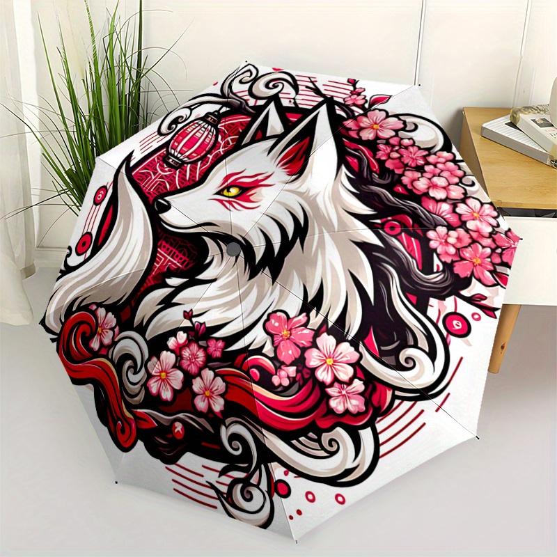 

1pc Floral Fox Design Cartoon Umbrella, Portable 3-Fold Compact Umbrella, Suitable for Camping, Hiking and Travel, Ideal Easter Birthday Gif