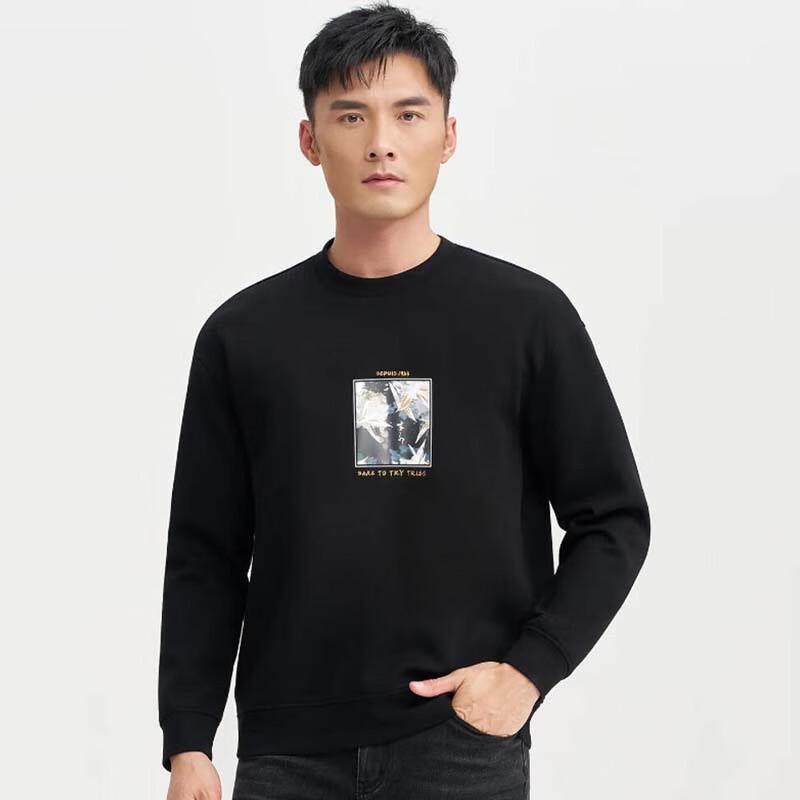 TRIES Men s Chinese Ink Floral Print Round Neck Sweatshirt L (48)