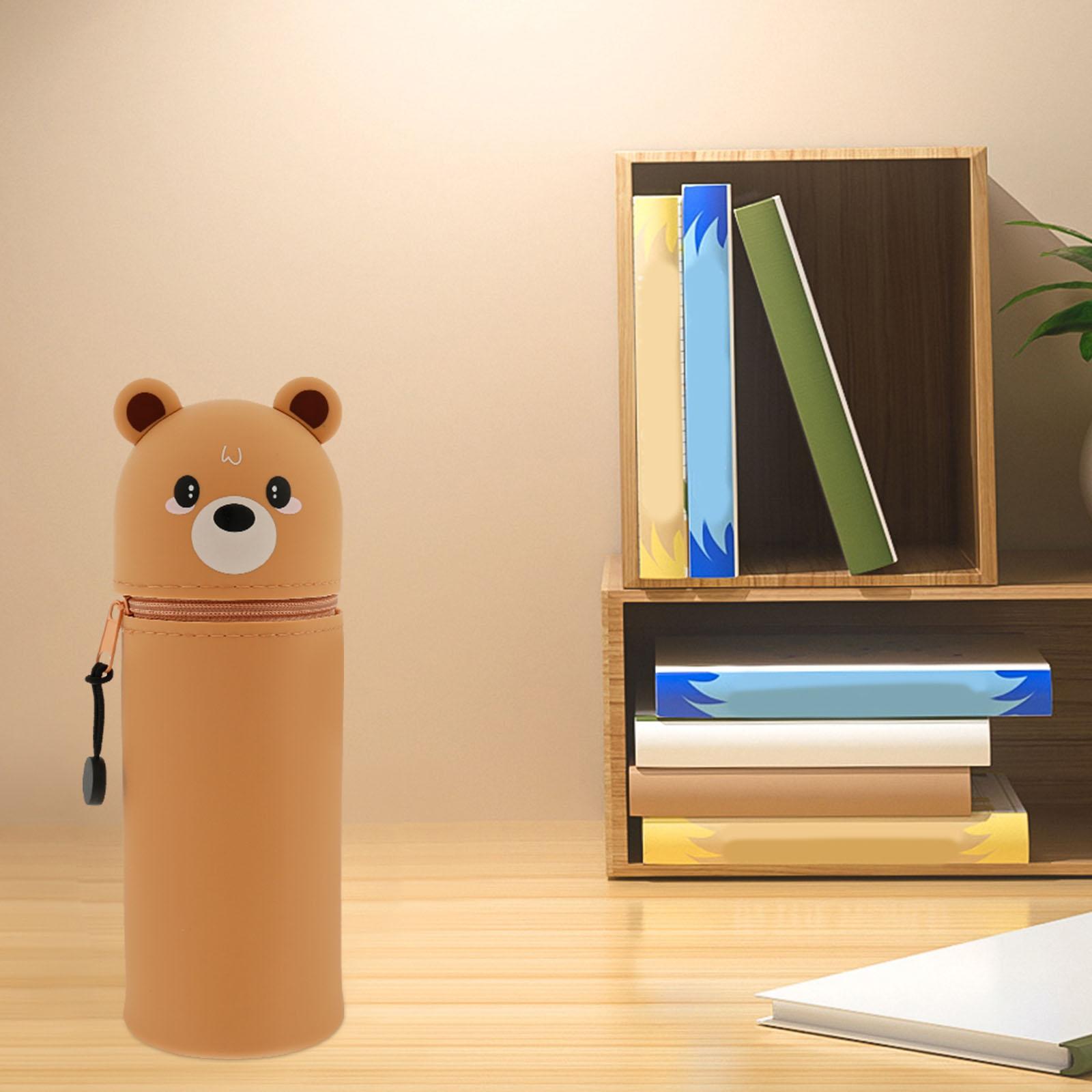 

Soft Silicone Pencil Case 2 in 1 Cute Silicone Animal Pen Holder Telescopic Pencil Case with Zipper Closure for Students School