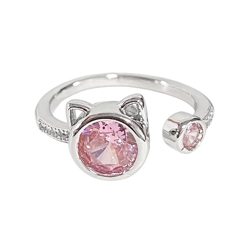 Kitten Star Inlaid Zir*****Pen Ring Niche Light Luxury High Sense Simple Stacking Wearing Colored Treasure Ring Woman