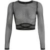 Black Mesh Long Sleeve Crop Top – Sexy Sheer Fishnet Round Neck Tie‑Front Slim Fit Women’s Clubwear