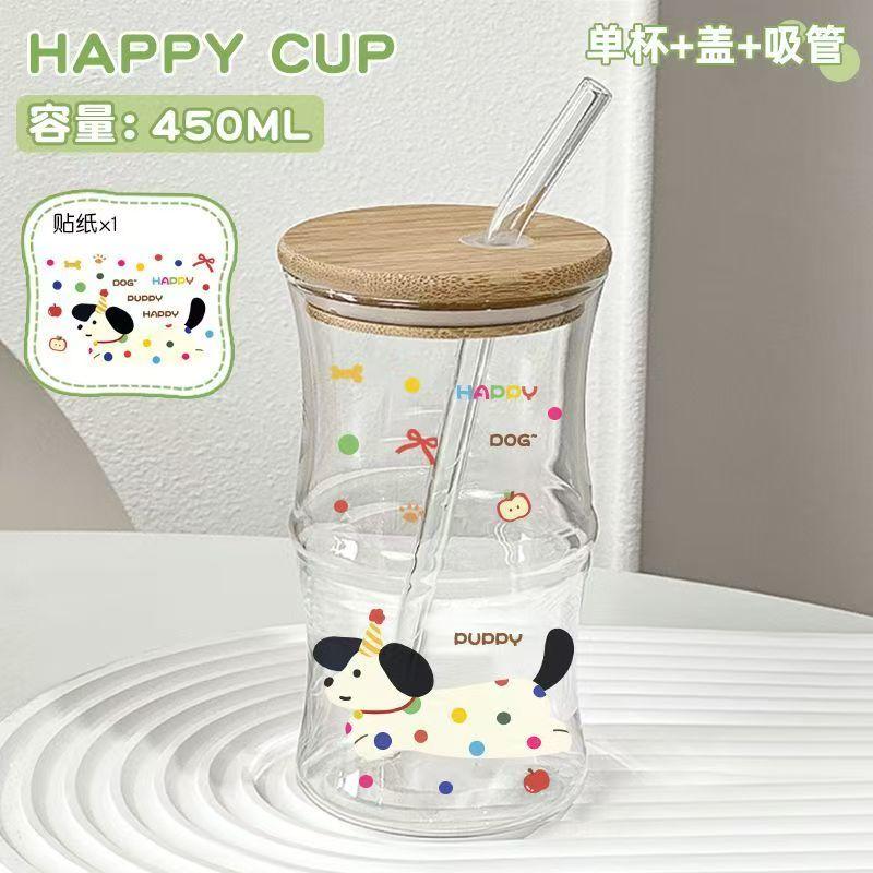 Cute China Panda Glass Creative Tea Bottle Single Transparent Coffee Cup Juice Panda Breakfast Milk Cup Glassware for Drinking