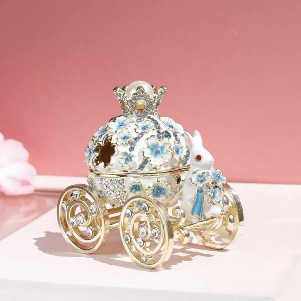 Rabbit Carriage Enamel Exquisite Jewelry Box Craft Alloy Jewelry Box Practical Birthday Gift Ornament for Girls