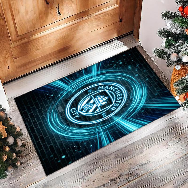 Manchester City Printed Flannel Area Rug Non Slip Soft Polyester Floor Carpet Indoor Decor Mat for Bedroom Living Room Sofa