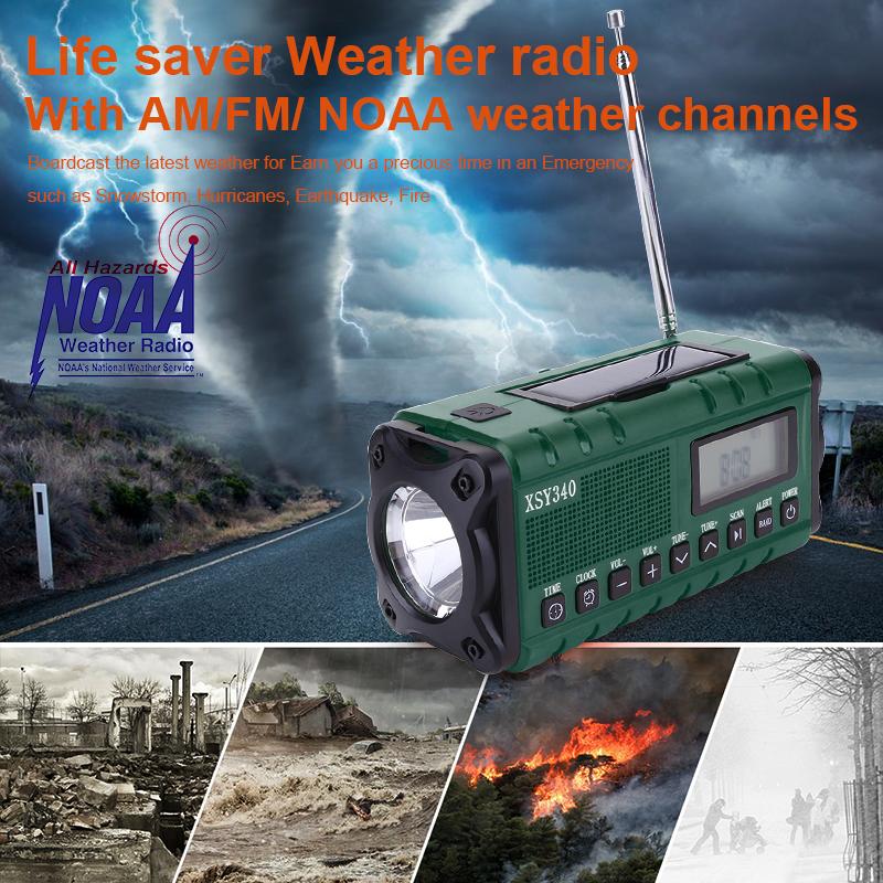 Emergency Weather Radio 10000mAh Solar Hand Crank Portable AM/FM/NOAA Digital Display Radio SOS Power Bank Flashlight Radio