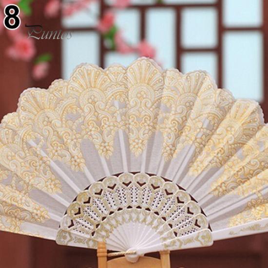 Cute Ethnic Dance Golden Tone Hand Held Flower Fan