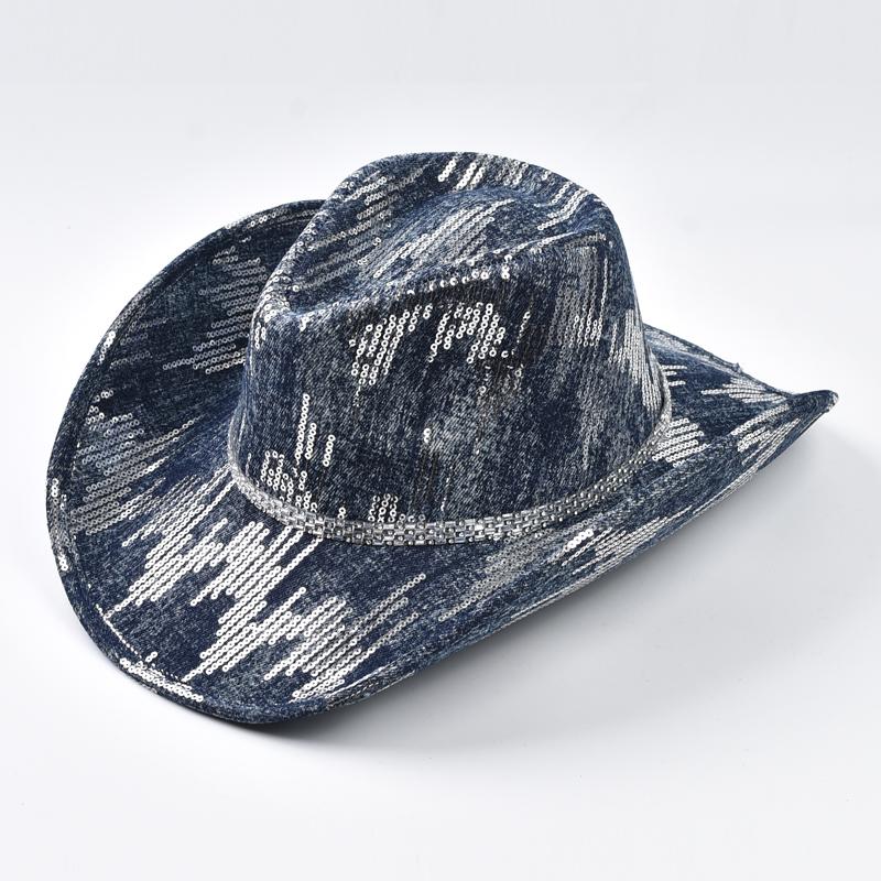 Western Cowboy Hat Washed Denim Cowgirl Jazz Hat Suitable for Daily Casual Wear, Western Cowboy Party, Wedding Shower Dance