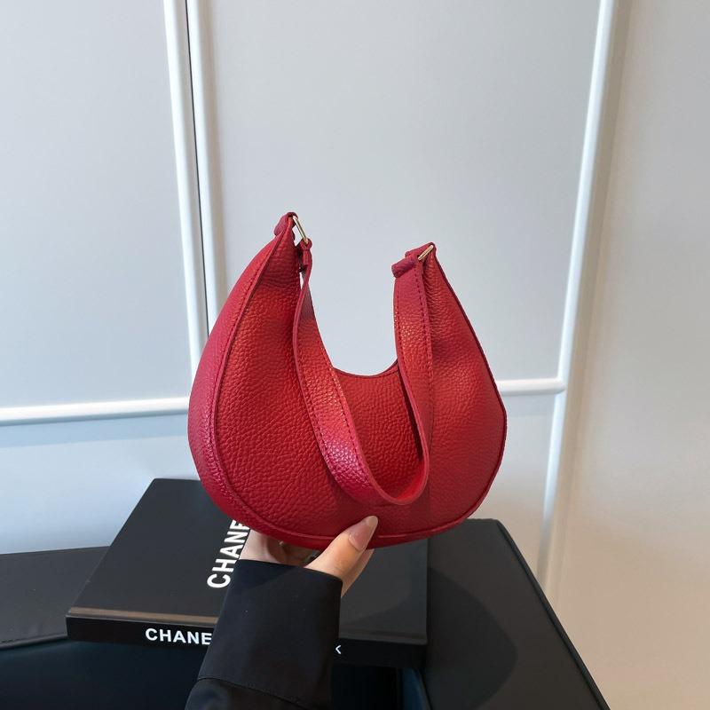 Simple Crescent Moon Bag Solid Color Temperament Underarm Women's Bag New Lychee Pattern Fashion Shoulder Messenger Bag