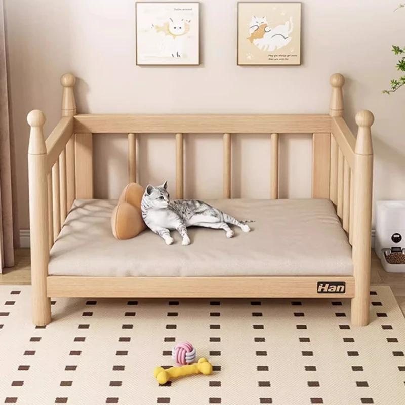Cuccia in Legno Nordico con Sponde Rialzate Letto Principessa per Animali Domestici Rialzata Resistente all'Umidità Casetta per Gatti Materasso Rimovibile Lavabile