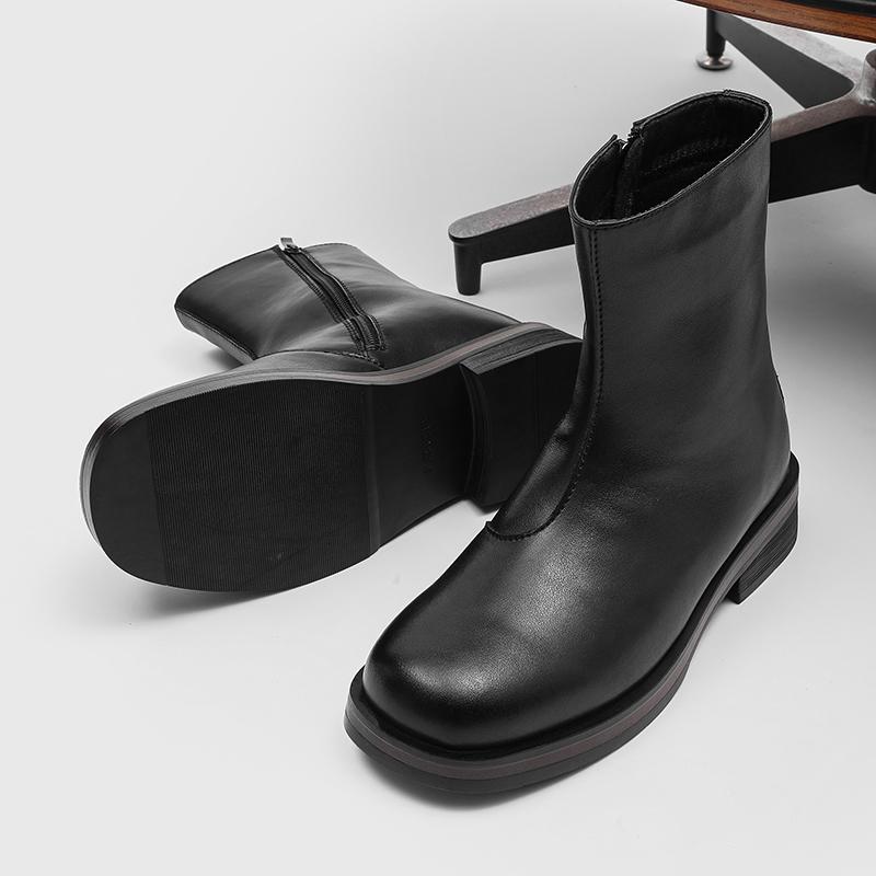 Fashion Autumn Winter Fashion High Top Business Leather Boots Luxury Brand Side Zipper Chelsea Boots High Quality Men's Motorcycle Boots