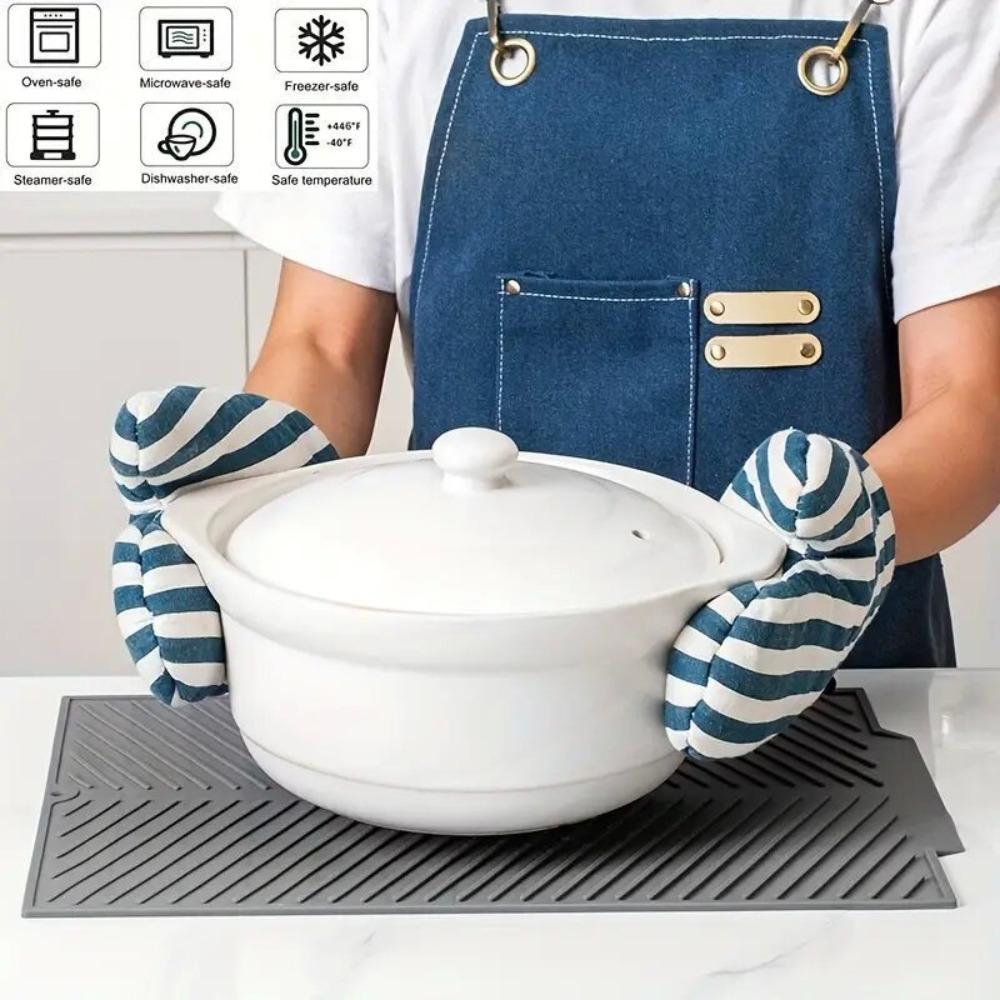 Raised Edges Draining Board Mat Silicone Dish Draining Mat Folding Countertop Mat  Pot