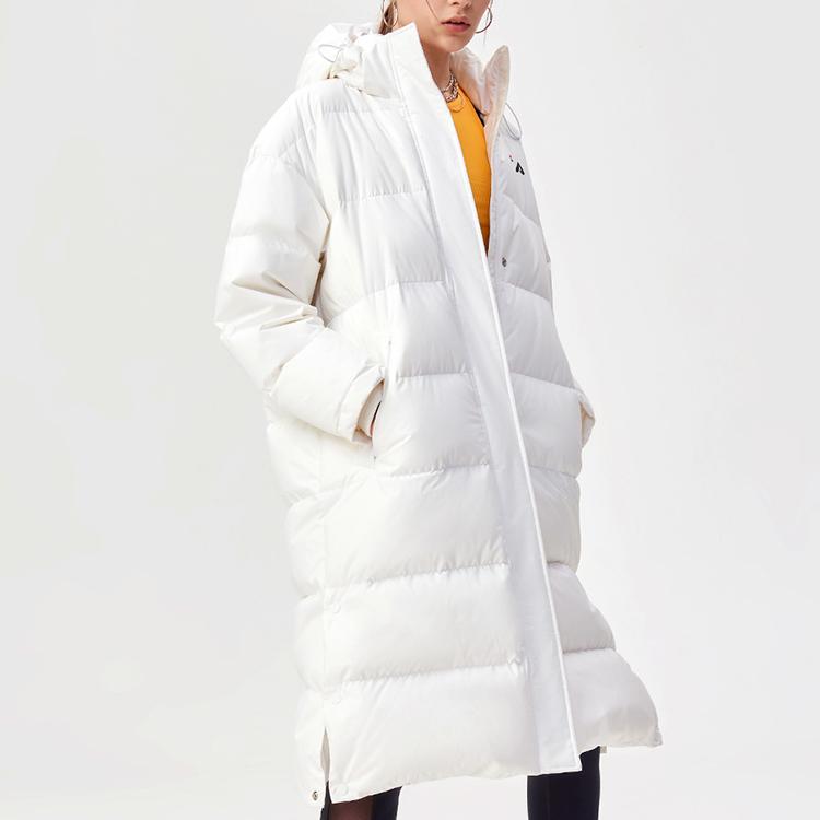 Fila Fusion Solid Color Warm Mid-Length Hooded Down Jacket Women Outerwear White T11W141903F-WT