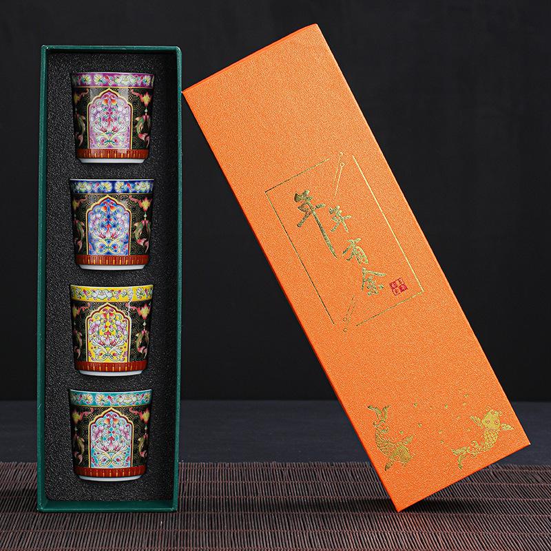 Enamel Color Tea Cup Tasting Cup Master Cup Chinese Retro Tea Cup Household Kung Fu Straight Mouth Cup Tea Set