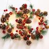 Christmas Garland with Lights,Pinecones String Lights with Red Berries Bells Needles,20 LED Battery Operated Prelit Garland