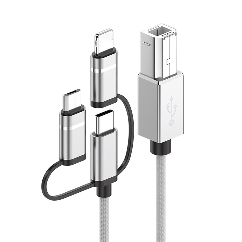 1m Plug and Play 3-in-1 iP + Type-C + Micro USB to MIDI Cable for Printer/Electric Piano/Keyboard/Mixer