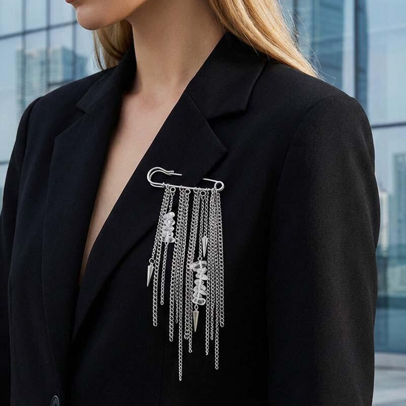 Retro Metal Chain Fringe Brooch Pin Punk Rock Multi Functional Pin for Jacket Denim Alter Pants Hem Shortener Decoration Jewelry