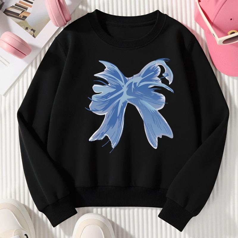 Kids Crewneck Long Sleeve Sweatshirt, Blue Bow Print 110 чёрный