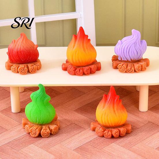 Outdoor Camping Scene Decor Micro Landscape Ornament Resin Campfire Model Miniature Figurine Desktop with Realistic Flame Texture for Dollhouse Small