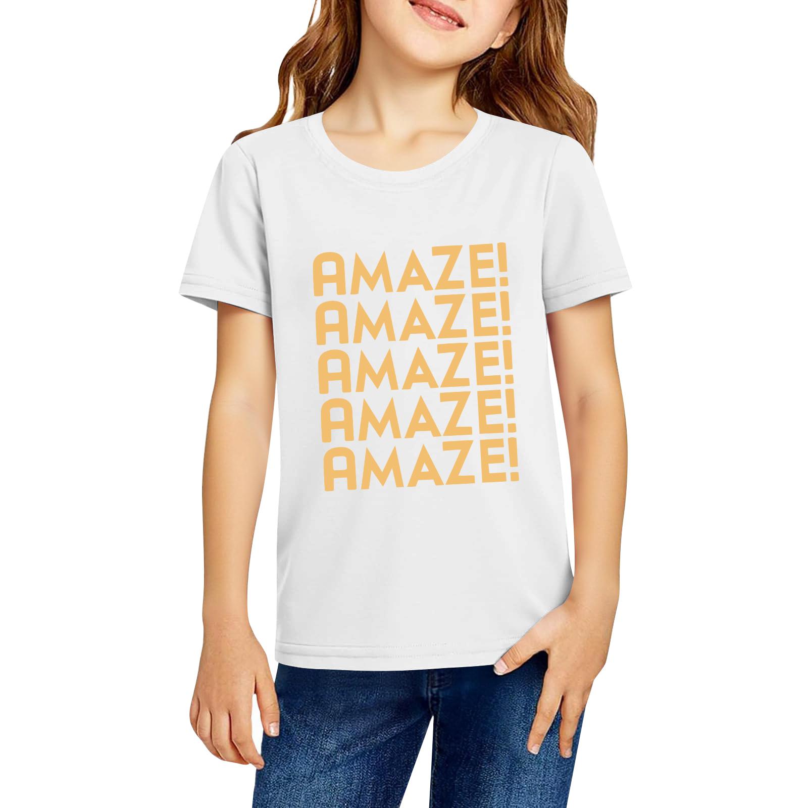 

Модная рабочая одежда с короткими рукавами и круглым вырезом, топы с принтом для детских летних топов 140 белый