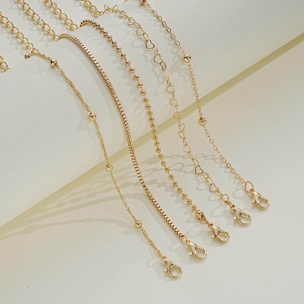 5pcs Elegant Alloy Bead Bracelet Set Retro Multi-layer Chain Simple Bracelet New Bracelet Set