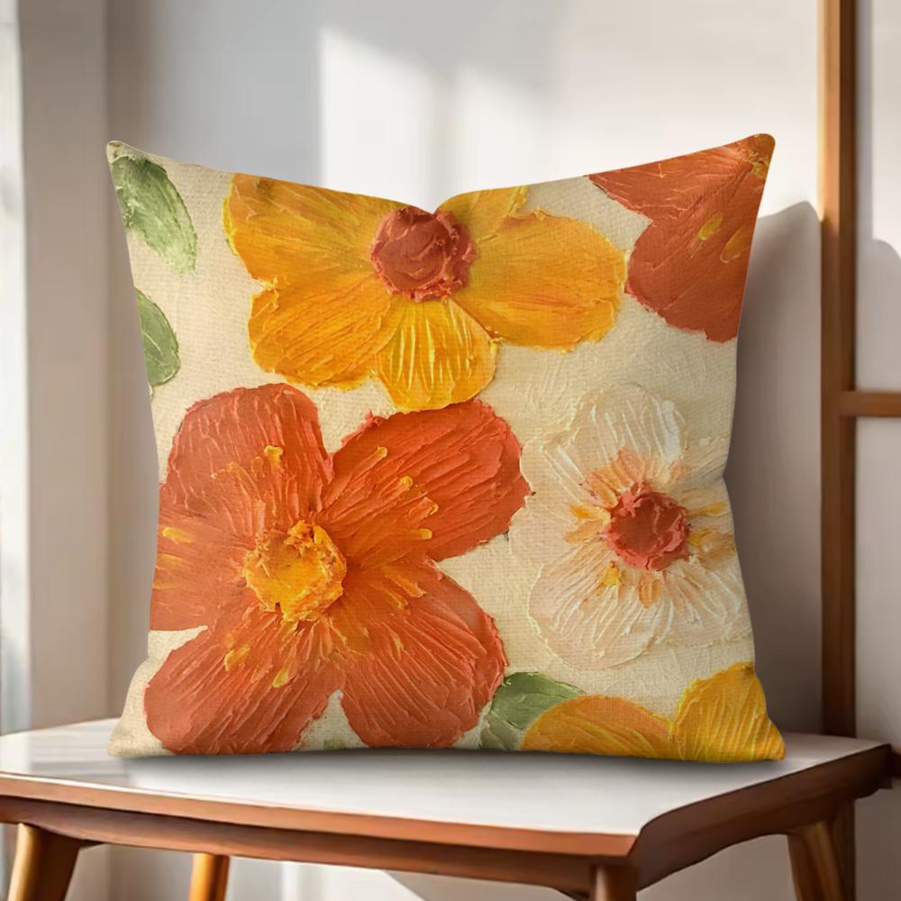 Ölgemälde Blumen Kissenbezug Natürlicher Leinen Bio-Stoff Beidseitiger Druck Sofakissenbezüge Heimdeko Geschenk