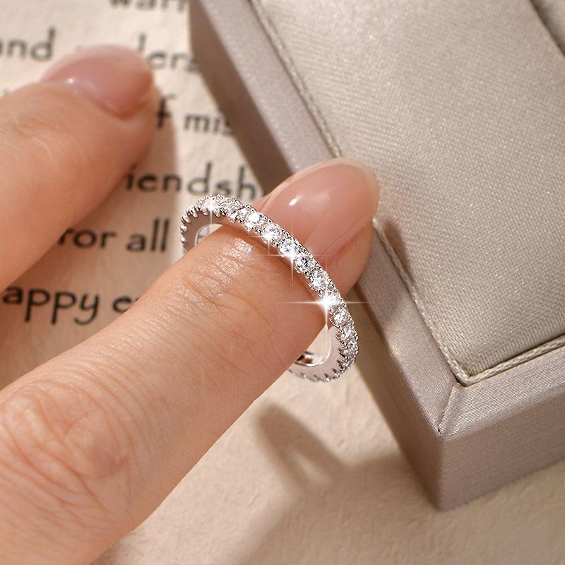 Anziw 2mm D Full Moissanite Ring for Women Sparkling Wedding Eternity Band 14k Gold Filled Wedding Engagement Ring Jewelry
